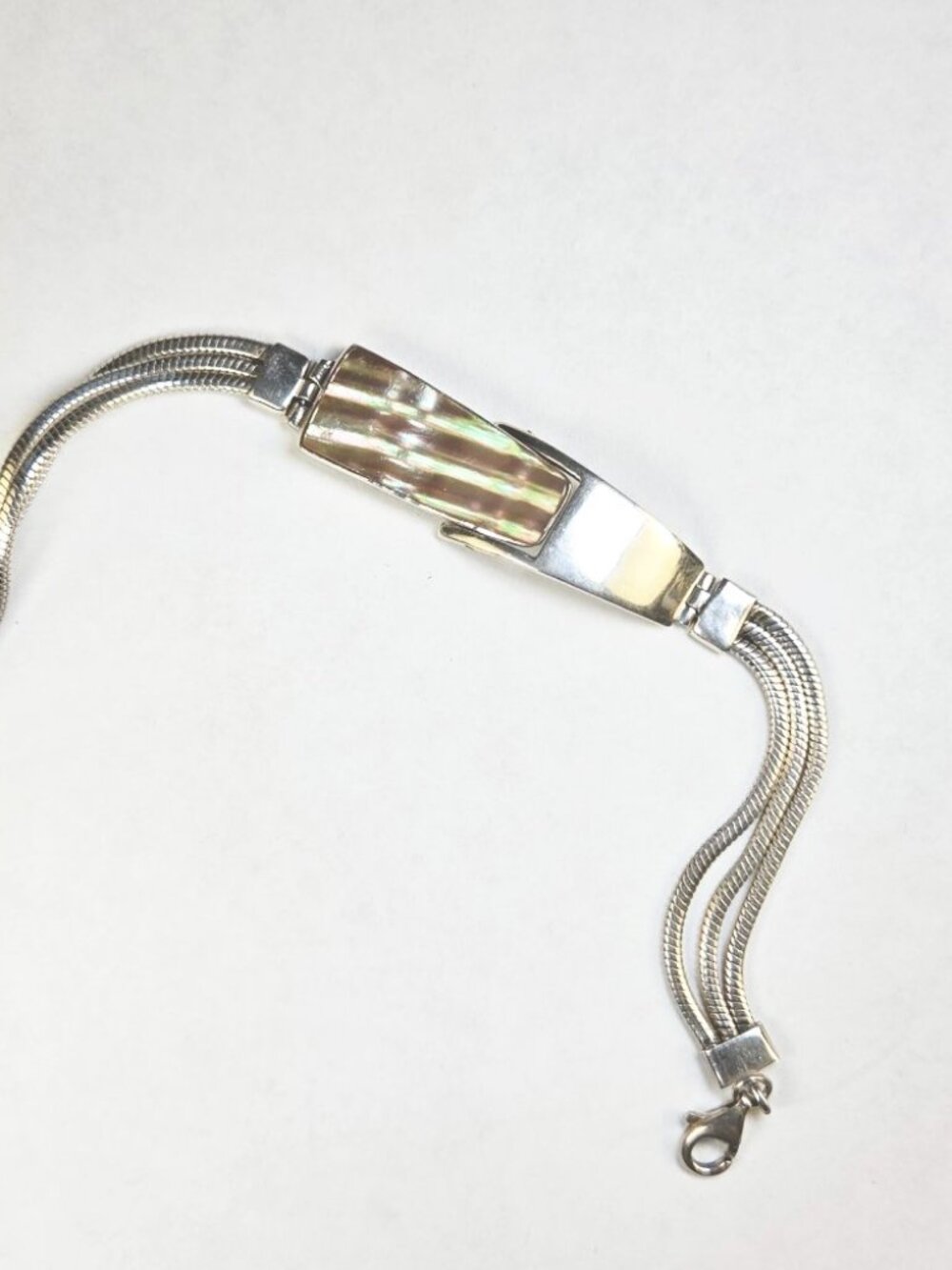 Vintage 925 Sterling Silver Snake Chain Abalone Bracelet 20g